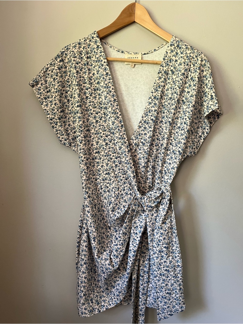 Sézane Samantha Floral Blue Wrap Dress - Picture 3 of 5